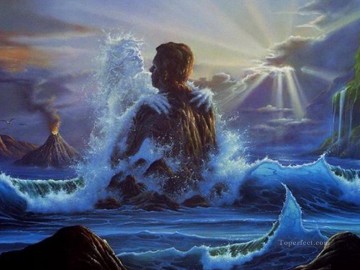 Fantasía popular Painting - amor por las olas y el rock Fantasía